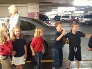 Just arrived and the kids were very excited about the trucks that were re-paving the parking garage.