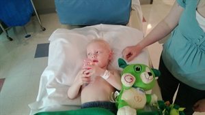 Nathan getting ready for his scan